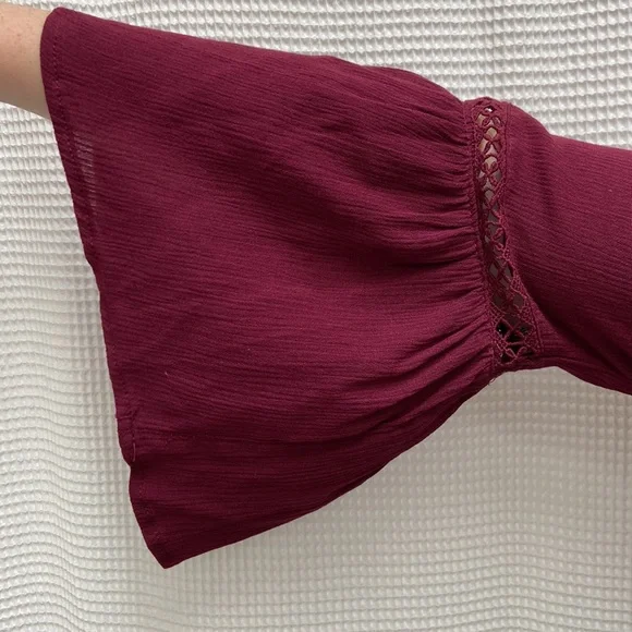 NWT Women’s Knox Rose Bohemian wine red flowy long-sleeved dress. Size small. - Picture 8 of 16